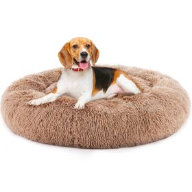 Anti-Slip Round Fluffy Plush Faux Fur Cat Bed, medium Brown