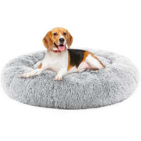 Anti-Slip Round Fluffy Plush Faux Fur Cat Bed,large gray
