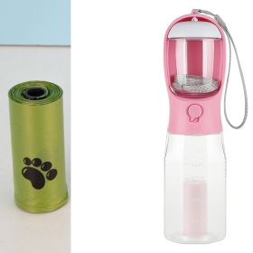 Dog Water Bottle Food Feeder Drinker Poop Dispenser 3 In 1 Leak-proof Multifunctional Dog Water Bottle Pet Products (Color: Pink)